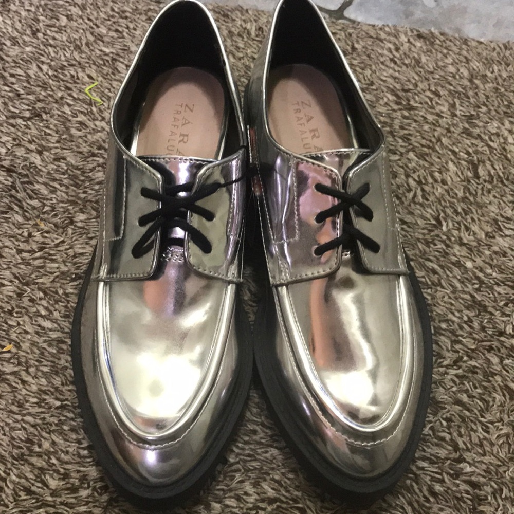 ZARA METALIC VINTAGE STYLE PLATFORM OXFORDS